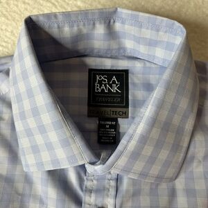 Jos A Bank Mens Performance Shirt Traveler Travel Tech M Blue Buffalo Plaid